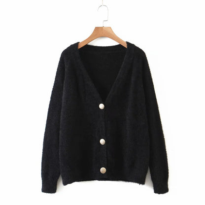 Dames Pull à cardigan douillet avec détails de boutons et design ample Chic und Stil