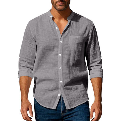 Chemise en lin pour hommes avec col montant et poche poitrine Chic und Stil
