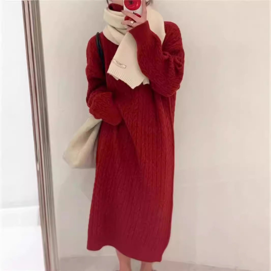 Robe en tricot pour femmes avec col montant et motif en torsades moderne Chic und Stil