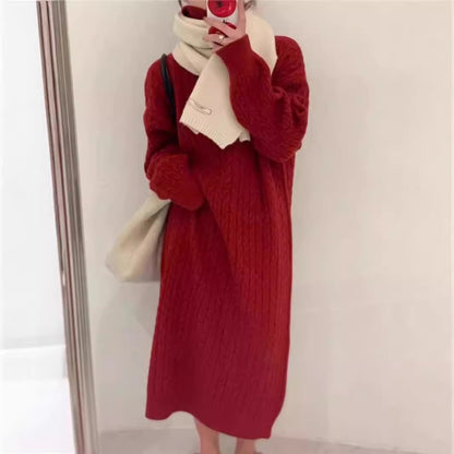 Robe en tricot pour femmes avec col montant et motif en torsades moderne Chic und Stil