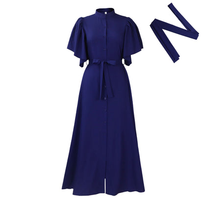 Robe maxi pour femmes avec des manches bouffantes élégantes et une ceinture fine à la taille Chic und Stil