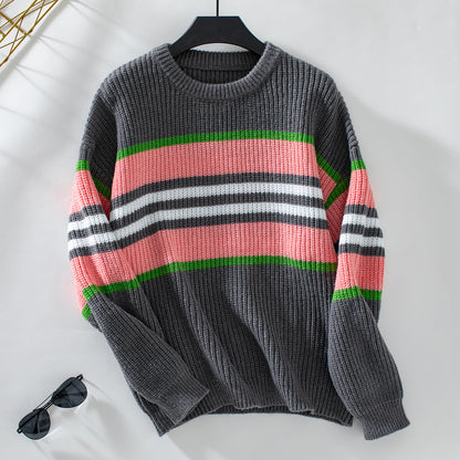 Pull en tricot décontracté pour femmes avec des rayures colorées et un col rond Chic und Stil