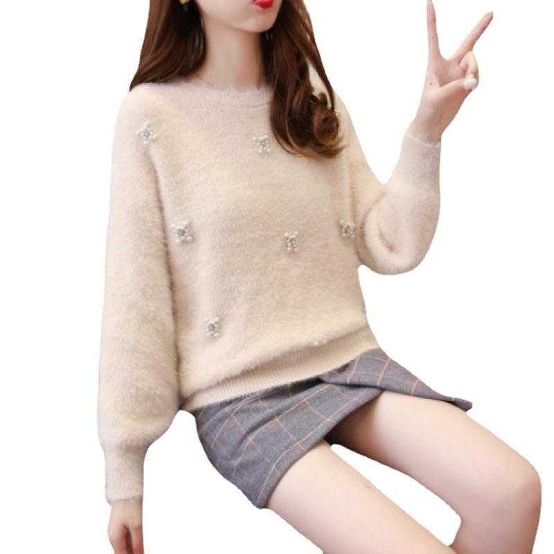 Femmes pull doux avec élégantes appliqués en perles Chic und Stil