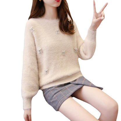 Femmes pull doux avec élégantes appliqués en perles Chic und Stil