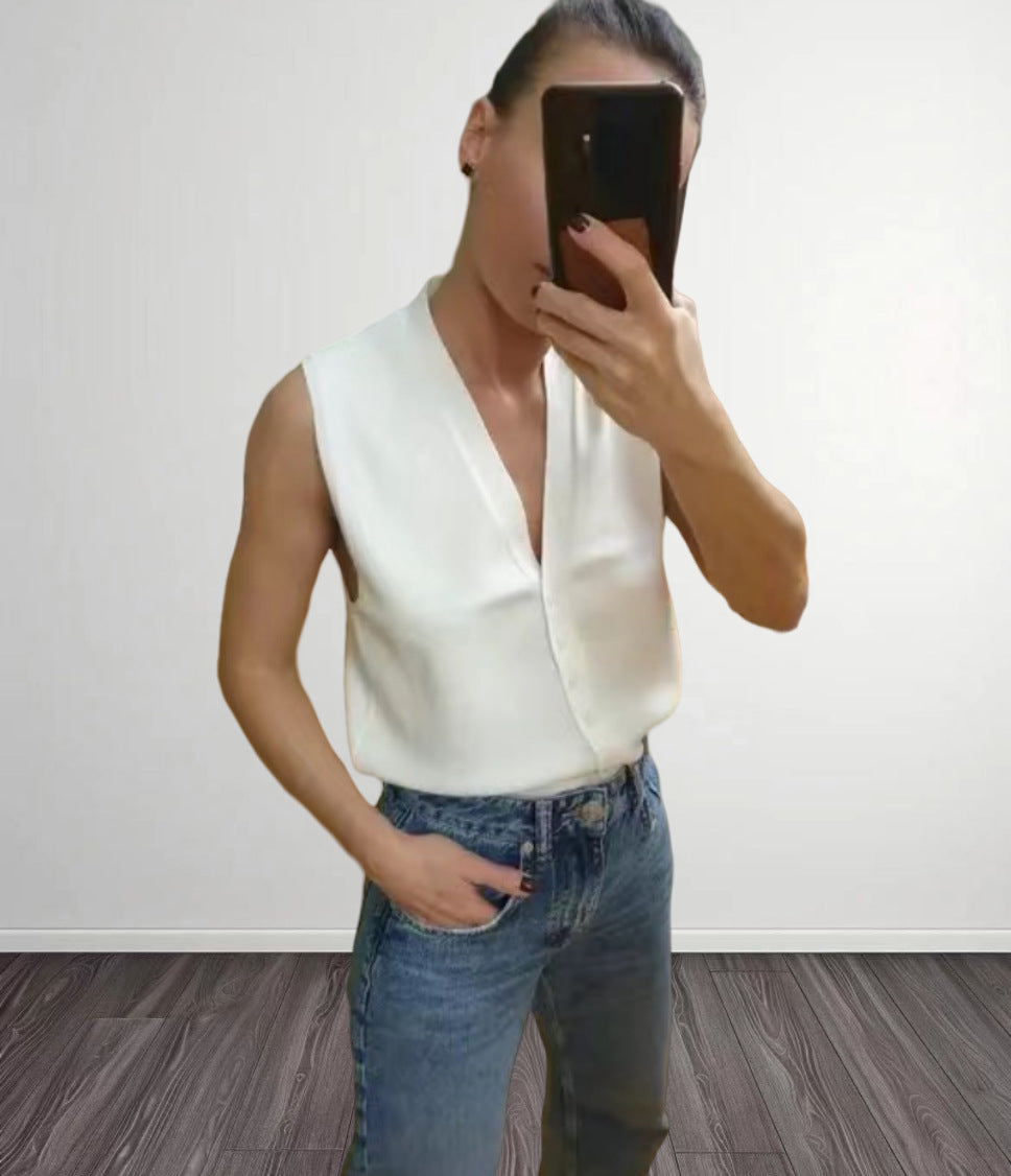 Dames Chemisier léger à col en V en soie de haute qualité Chic und Stil