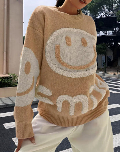 Pull en tricot pour femmes avec un motif emoji joyeux et une coupe confortable Chic und Stil