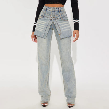 Asymmetrical design high-waisted denim pants for women Chic and Style