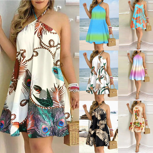 Women Halter Neck Floral A-Line Dress Chic und Stil