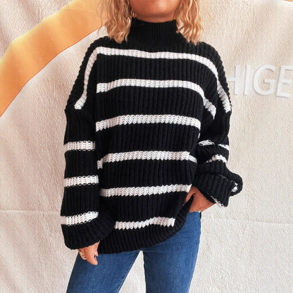 Pull en tricot pour femmes avec col montant et motif rayé tendance Chic und Stil