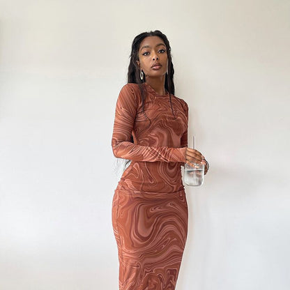 Robe midi à manches longues pour femmes avec motif abstrait Chic und Stil