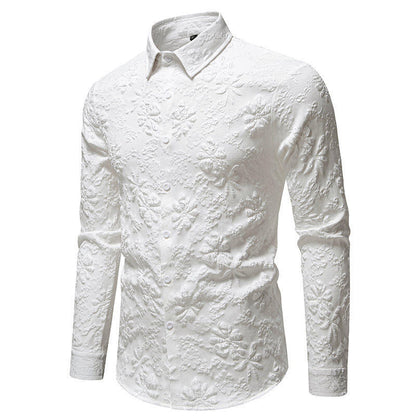 Chemise à manches longues pour hommes avec broderie florale riche en détails Chic und Stil