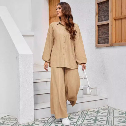Chic and stylish casual set for women with structured top and wide pants