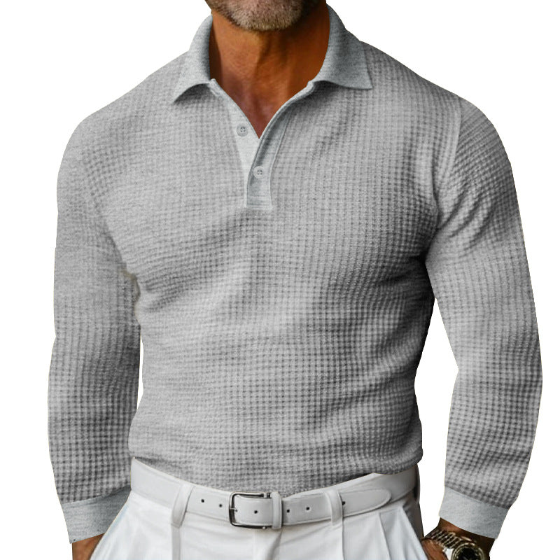 Men's long sleeve polo shirt with textured fabric and stylish collar Chic and Style