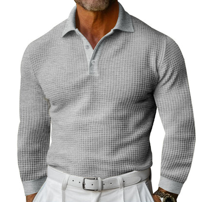 Men's long sleeve polo shirt with textured fabric and stylish collar Chic and Style