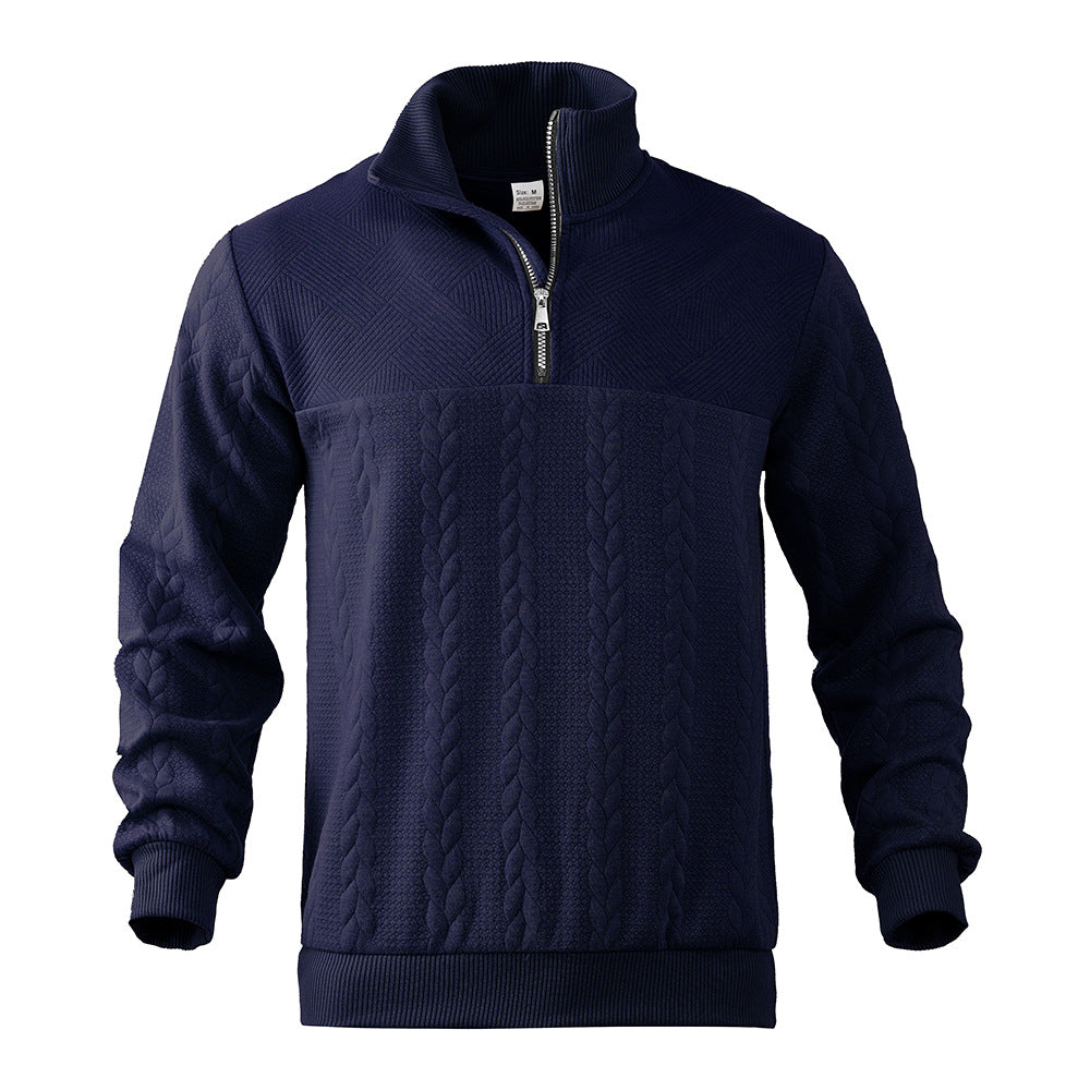 Sporty fleece pullover for men with high collar and stylish braided design Chic und Stil