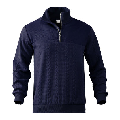 Sporty fleece pullover for men with high collar and stylish braided design Chic und Stil