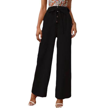 Pantalons larges taille haute pour femmes avec ceinture à nœud Chic und Stil