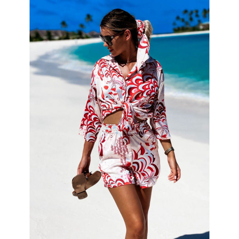 Dames Ensemble de Plage Crop Tie-Front Chic und Stil