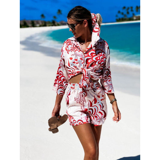 Dames Ensemble de Plage Crop Tie-Front Chic und Stil