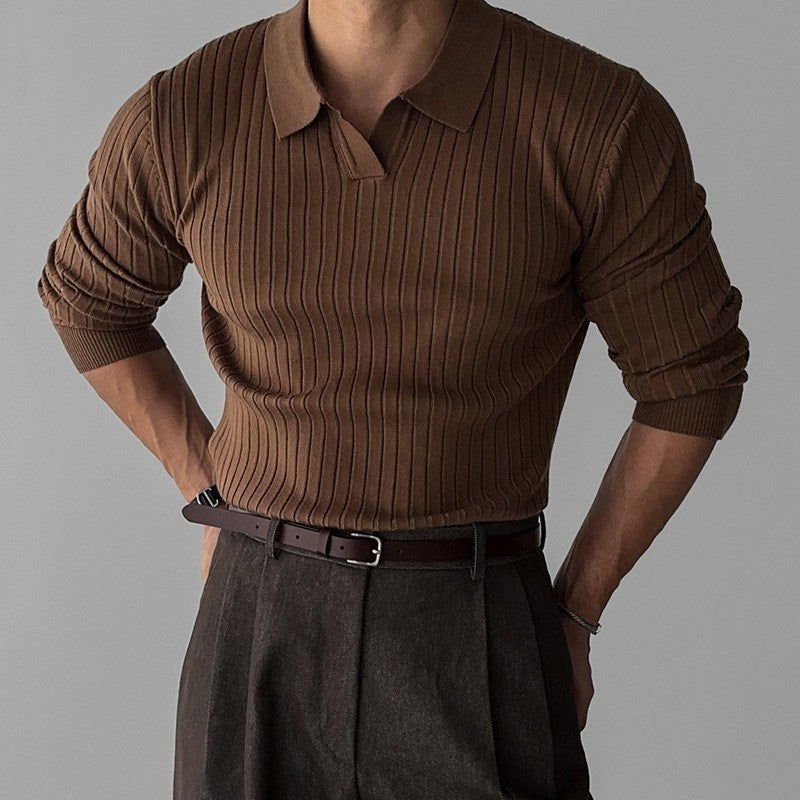 Pull homme avec design en rib côtelé texturé et col classique Chic und Stil