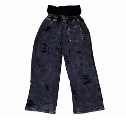 Pantalon cargo décontracté à coupe relax pour femmes avec taille élastique et ornement en rivets Chic und Stil