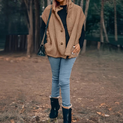 Dames confortable teddy gilet avec capuche Chic und Stil