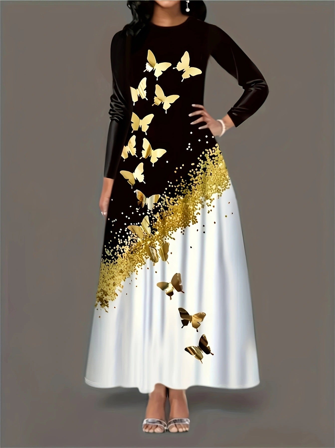 Femme Robe élégante à manches longues avec design papillon Chic und Stil