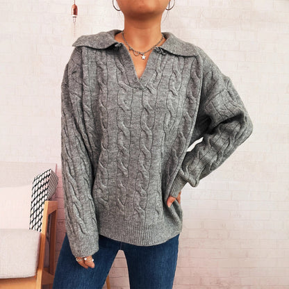 Pull en grosse maille pour femmes avec un design de tresses colorées et un col classique Chic und Stil