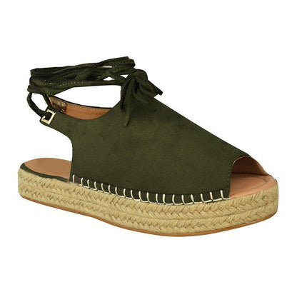Dames élégantes espadrilles avec semelle en jute tressée et lacets Chic und Stil