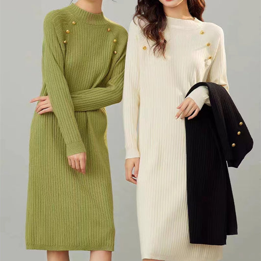 Robe en tricot pour femmes avec des détails de boutons décoratifs et une fine texture côtelée Chic und Stil
