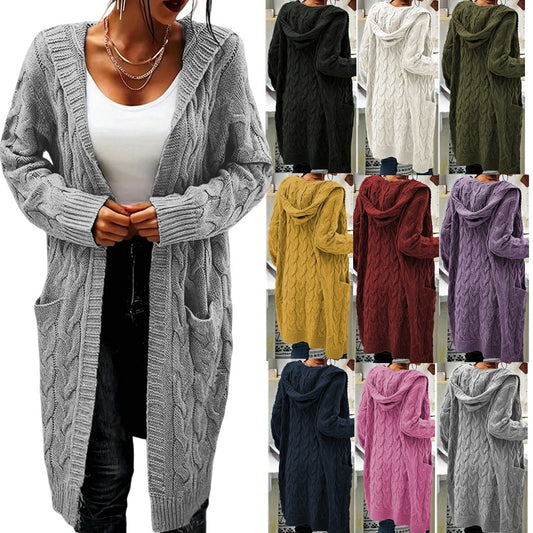 Dames gros tricot cardigan avec poches latérales et design en torsade structuré Chic und Stil