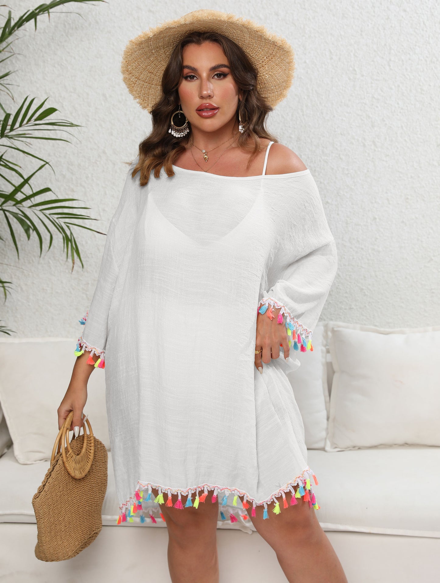 Femmes Robe fluide avec garniture à franges Vêtement de plage Chic und Stil