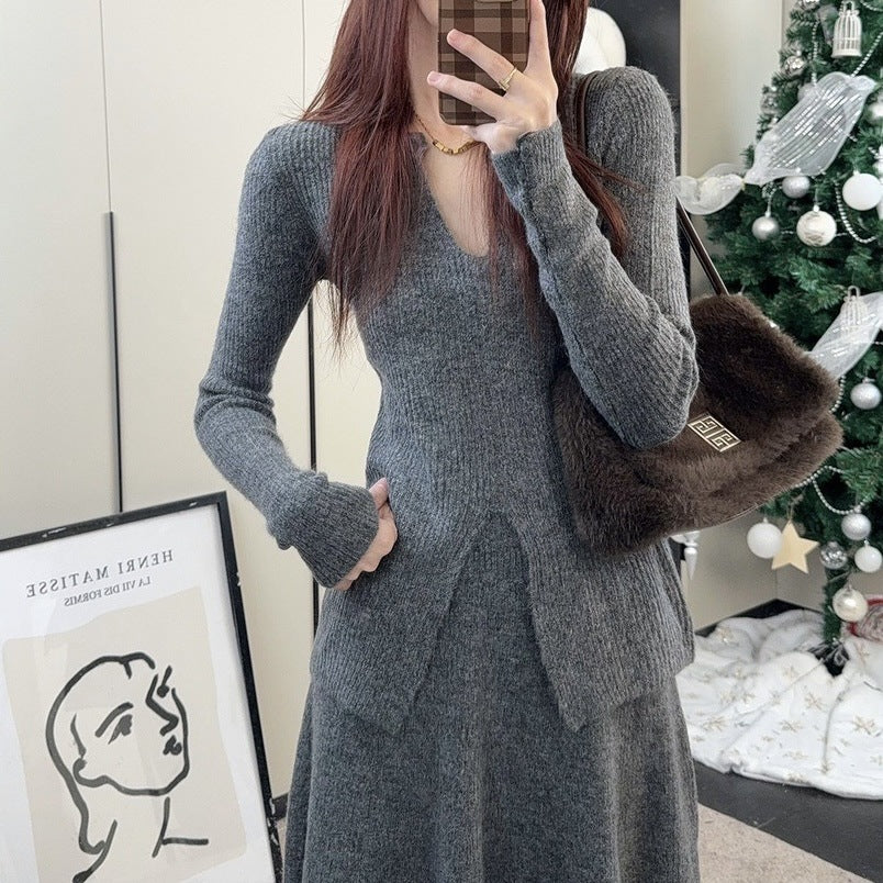Robe en tricot pour dames avec une fente élégante et un design structuré Chic und Stil