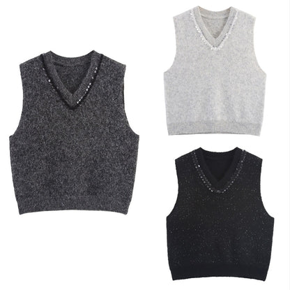 Dames élégant pull en tricot sans manches avec des appliqués scintillants Chic und Stil