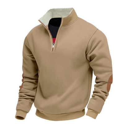 Trendy fleece pullover for men with half-zip and contrasting elbow patches Chic and Style