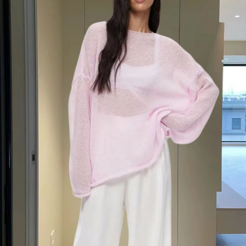 Dames Haut en tricot aéré avec une coupe ample et des manches longues Chic und Stil