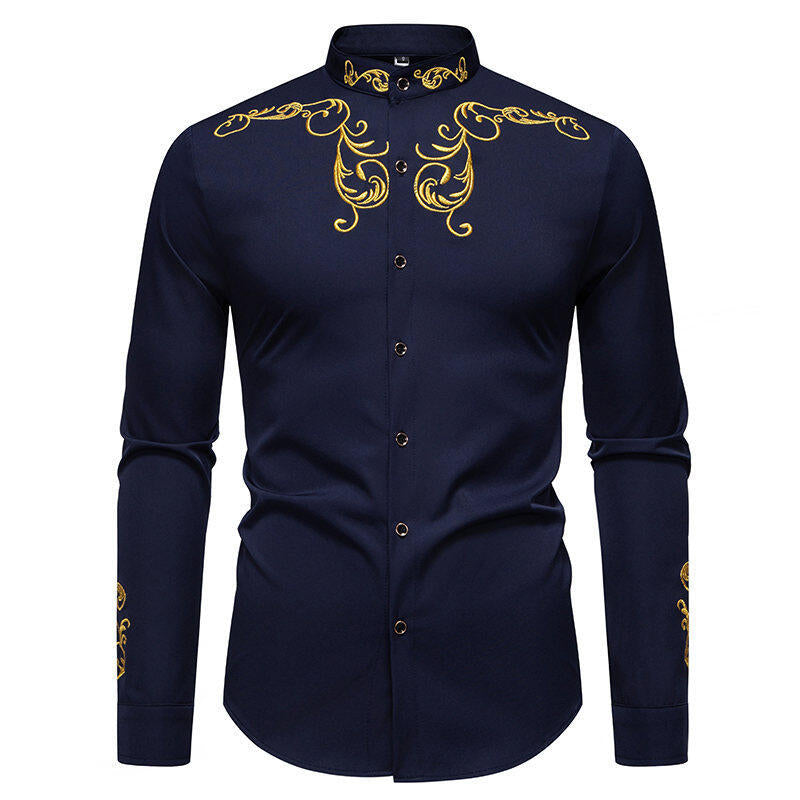 Chemise manches longues pour hommes avec broderie élégante et col moderne Chic und Stil