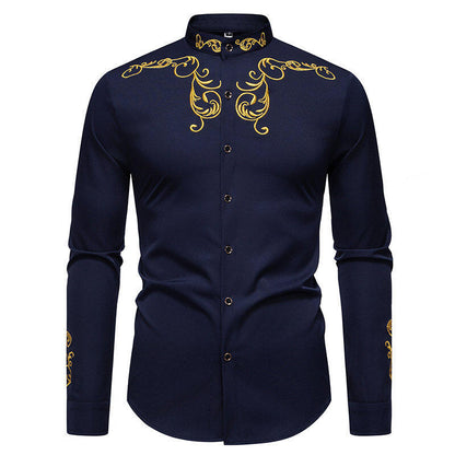 Chemise manches longues pour hommes avec broderie élégante et col moderne Chic und Stil
