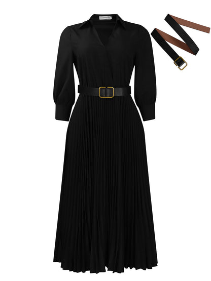 Dames Élégant et confortable robe plissée mi-longue avec ceinture Chic und Stil