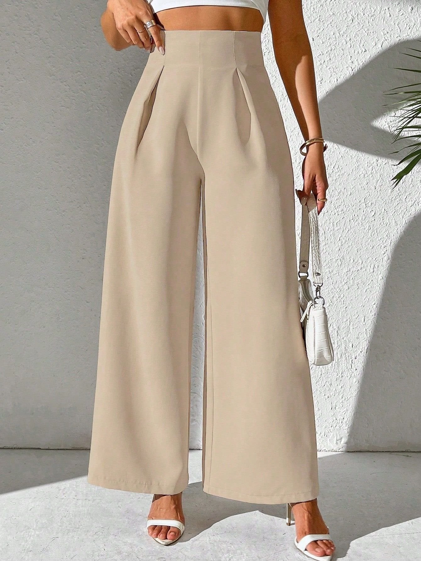 Ladies Elegant High Waist Palazzo Pants with Front Pleat and Wide Legs Chic and Style