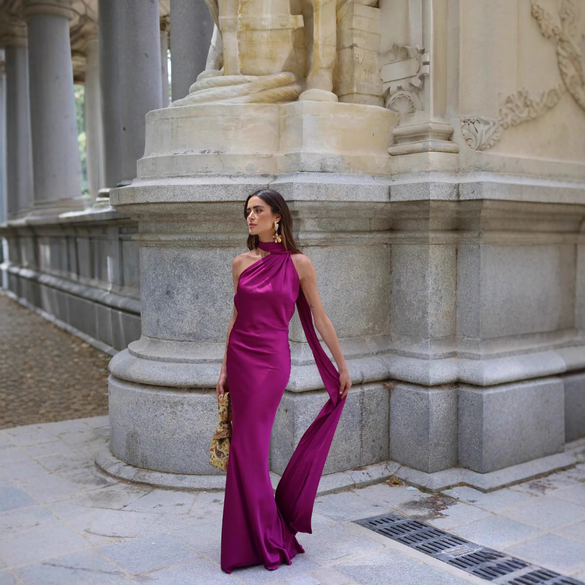 Dames Robe Maxi Élégante avec Coupe Asymétrique et Rassemblement Chic Chic und Stil