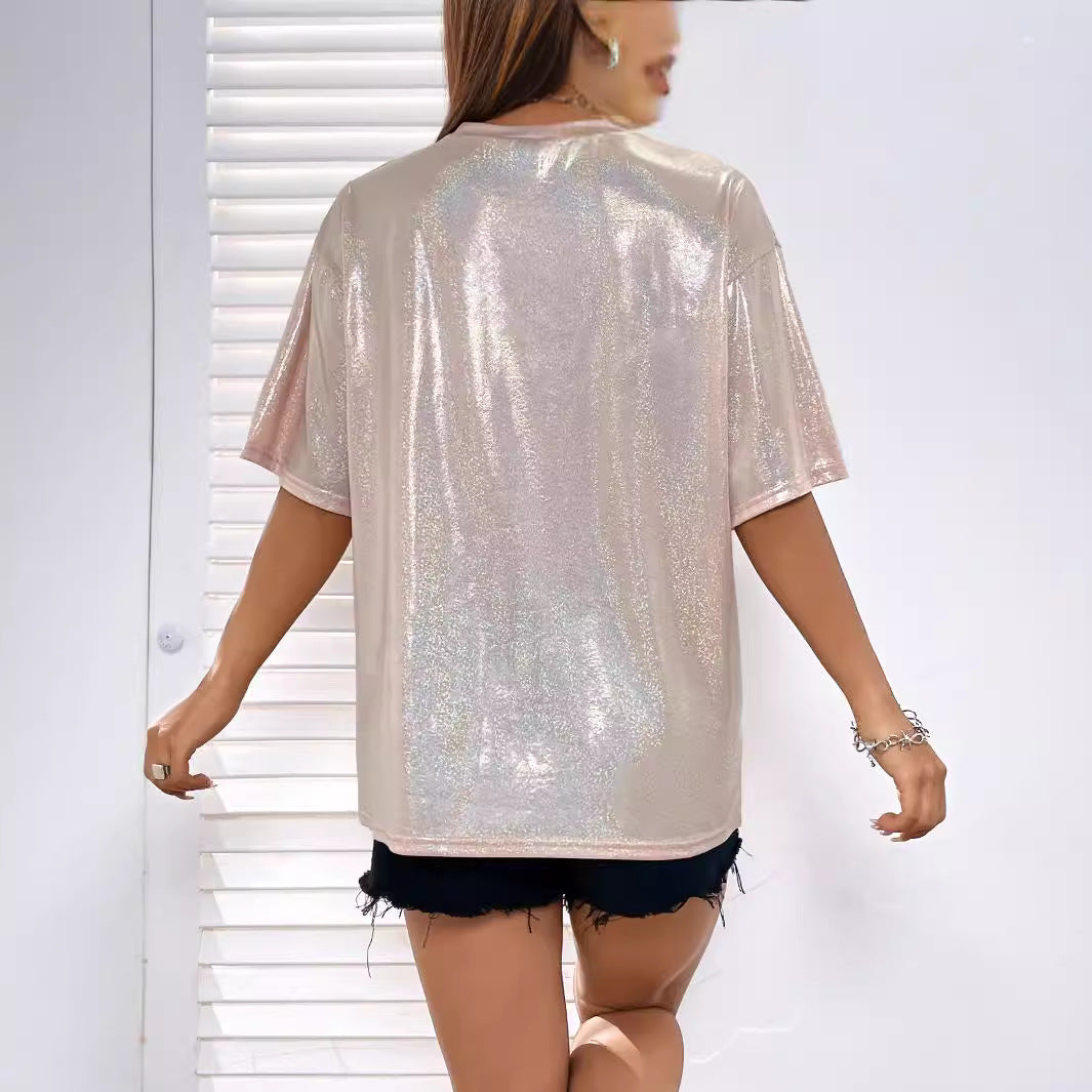 T-shirt décontracté en paillettes pour femmes avec surface brillante et coupe décontractée Chic und Stil