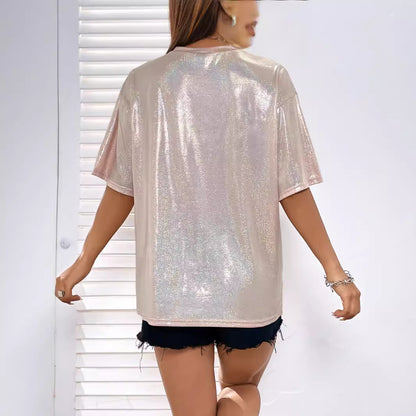 T-shirt décontracté en paillettes pour femmes avec surface brillante et coupe décontractée Chic und Stil