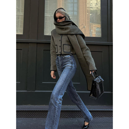 Dames Élégante veste cropped avec écharpe chic et poches raffinées Chic und Stil