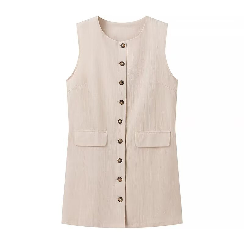 Robe chemise sans manches pour femmes avec poches pratiques et détails de boutons décoratifs Chic und Stil