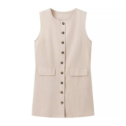Robe chemise sans manches pour femmes avec poches pratiques et détails de boutons décoratifs Chic und Stil