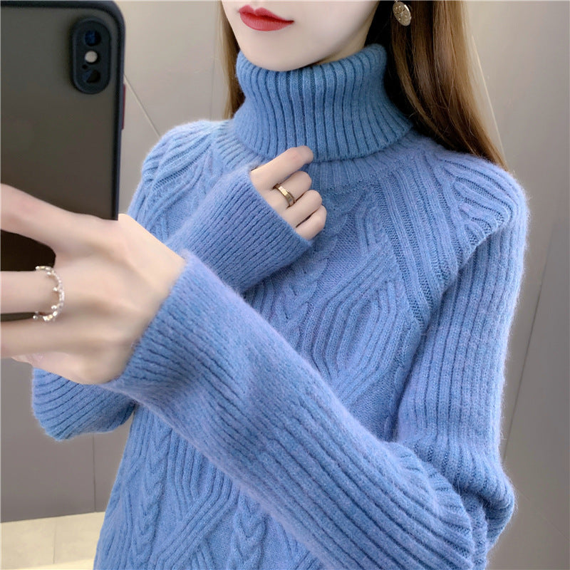 Women's turtleneck pullover with textured cable knit pattern and long sleeves Chic and Style