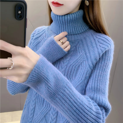 Women's turtleneck pullover with textured cable knit pattern and long sleeves Chic and Style