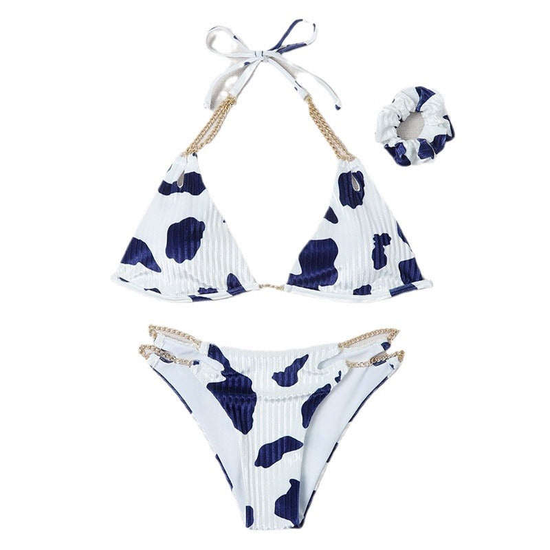 Striped triangle bikini set for women with chain accents Chic and Style