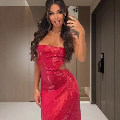 Robe maxi femme avec paillettes scintillantes et coupe élégante Chic und Stil